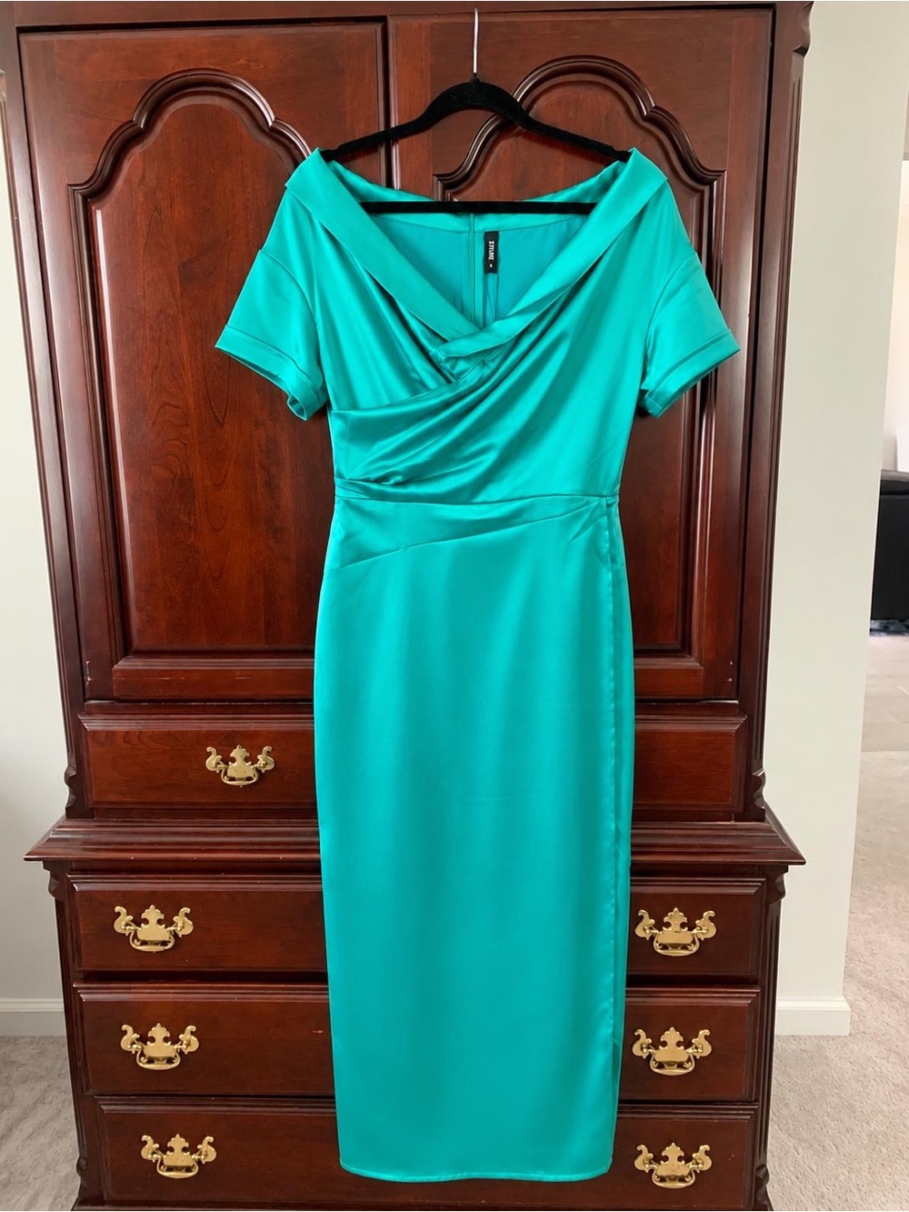 STYLEWE Teal Midi Dress with Draped V-Neck